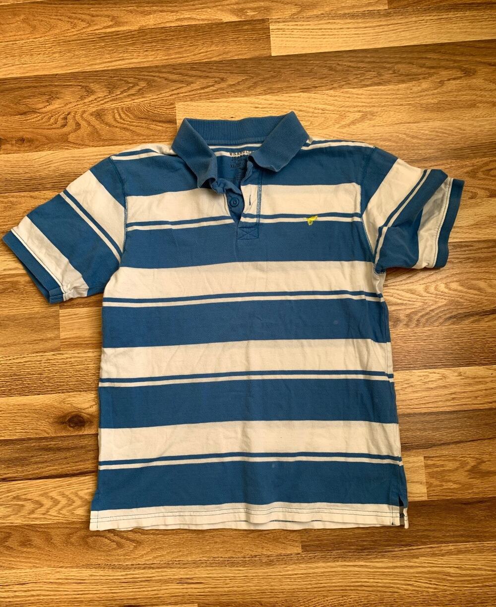 Wrangler Jeans Co Blue and White Striped Polo Shirt Boys Size XL (14 to 16)